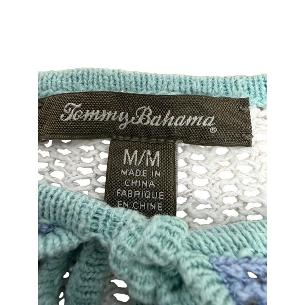"Tommy Bahama" Womens Linen Cotton Open Knit Tunic Sweater White Blue M Beachy - Picture 3 of 9